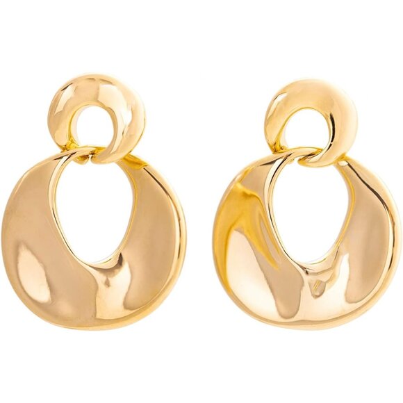 ⚡Gold Statement Drop Earrings for Women Chunky Retro Hoop Dangle Fashion Jewelry - Picture 1 of 7